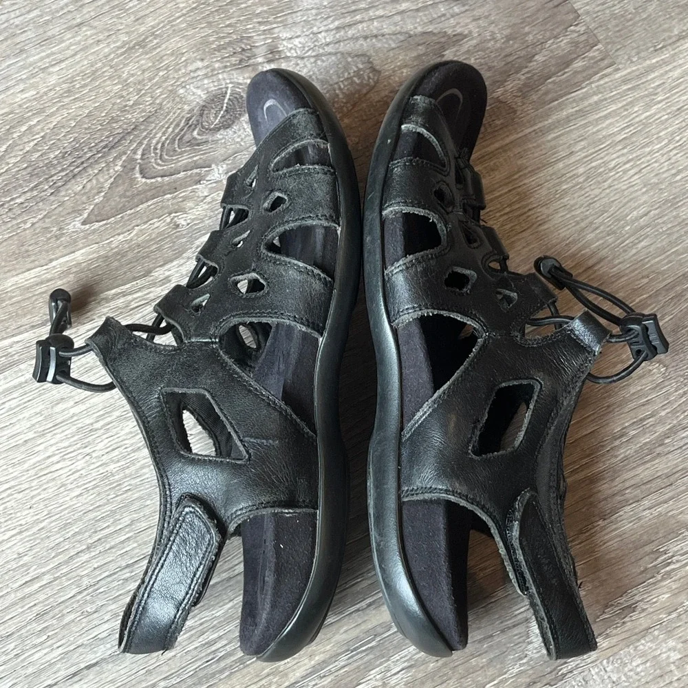 Abeo Gladiator Sandals Black‎ Leather Womens 6